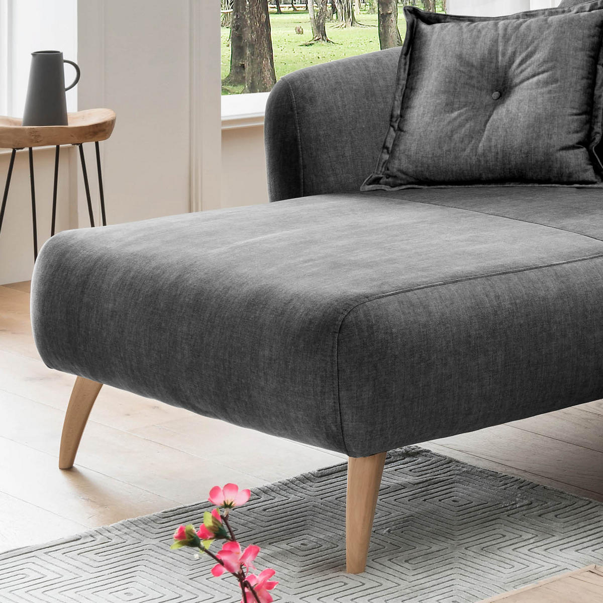ECKSOFA in Velours Grau  - Buchefarben/Grau, Modern, Holz/Textil (162/277cm) - Livetastic