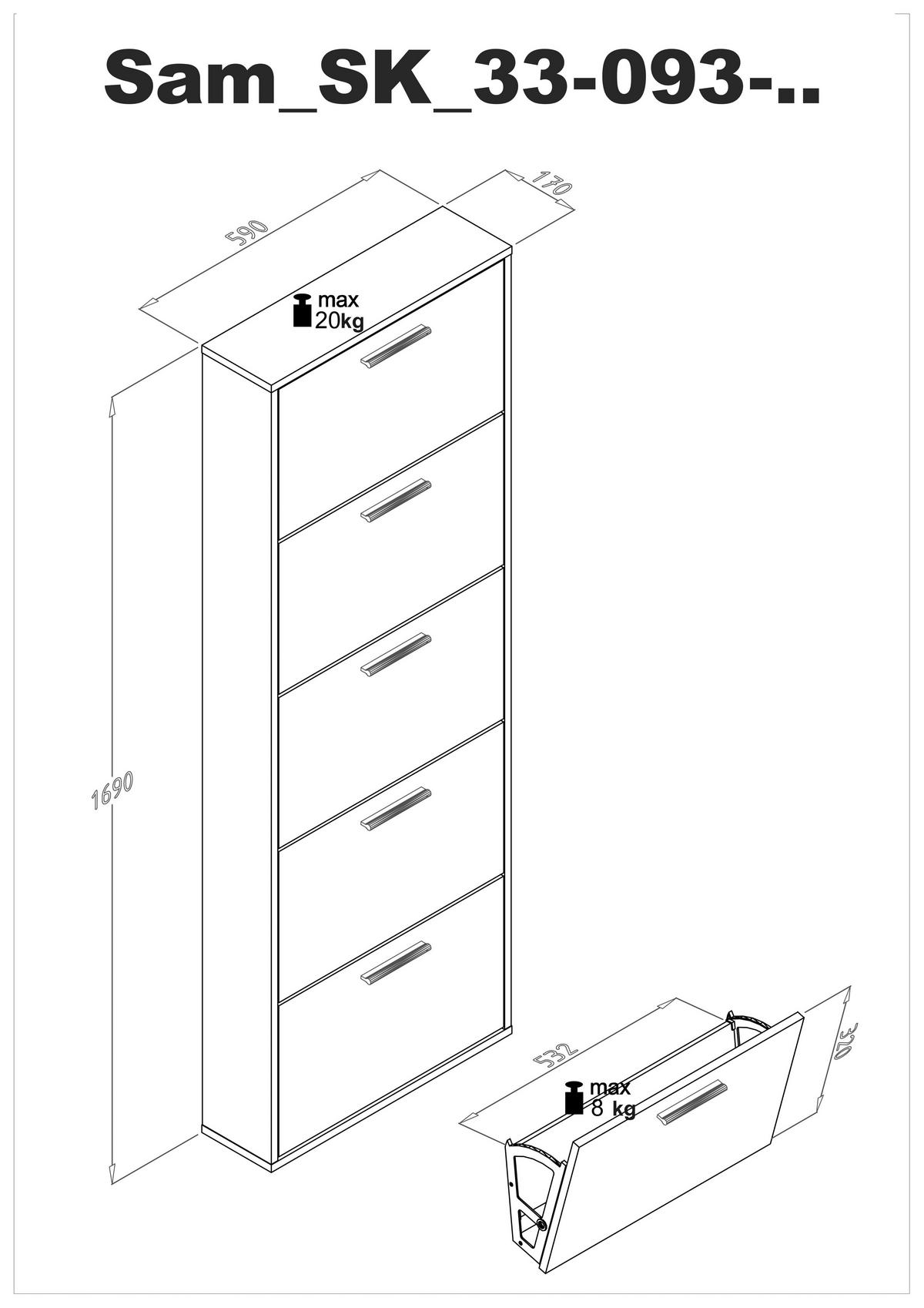 BILLENŐS CIPŐSSZEKRÉNY 59/169/17 cm  - kasmírszínű/fekete, Design, műanyag/faalapú anyag (59/169/17cm) - Carryhome