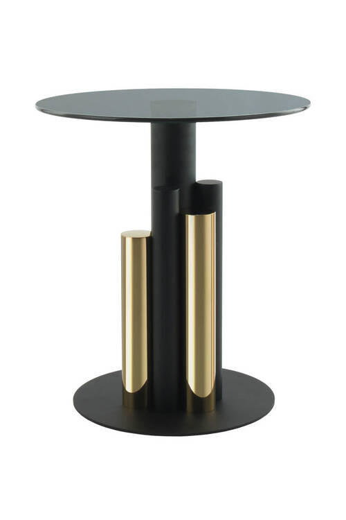 SIDOBORD i metall, glas 46/46/52 cm  - grå/guldfärgad, Modern, metall/glas (46/46/52cm) - Kayoom