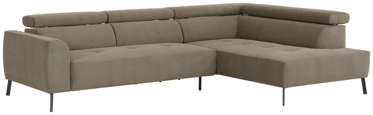 ECKSOFA in Feincord Graubraun  280/205 cm  - Graubraun/Schwarz, Design, Textil/Metall (280/205cm) - Xora