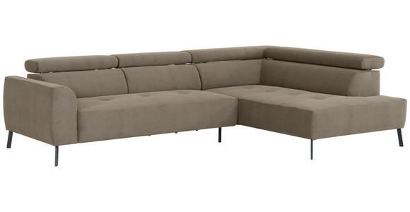 ECKSOFA Graubraun Feincord - Graubraun/Schwarz, Design, Textil/Metall (280/205cm) - Xora
