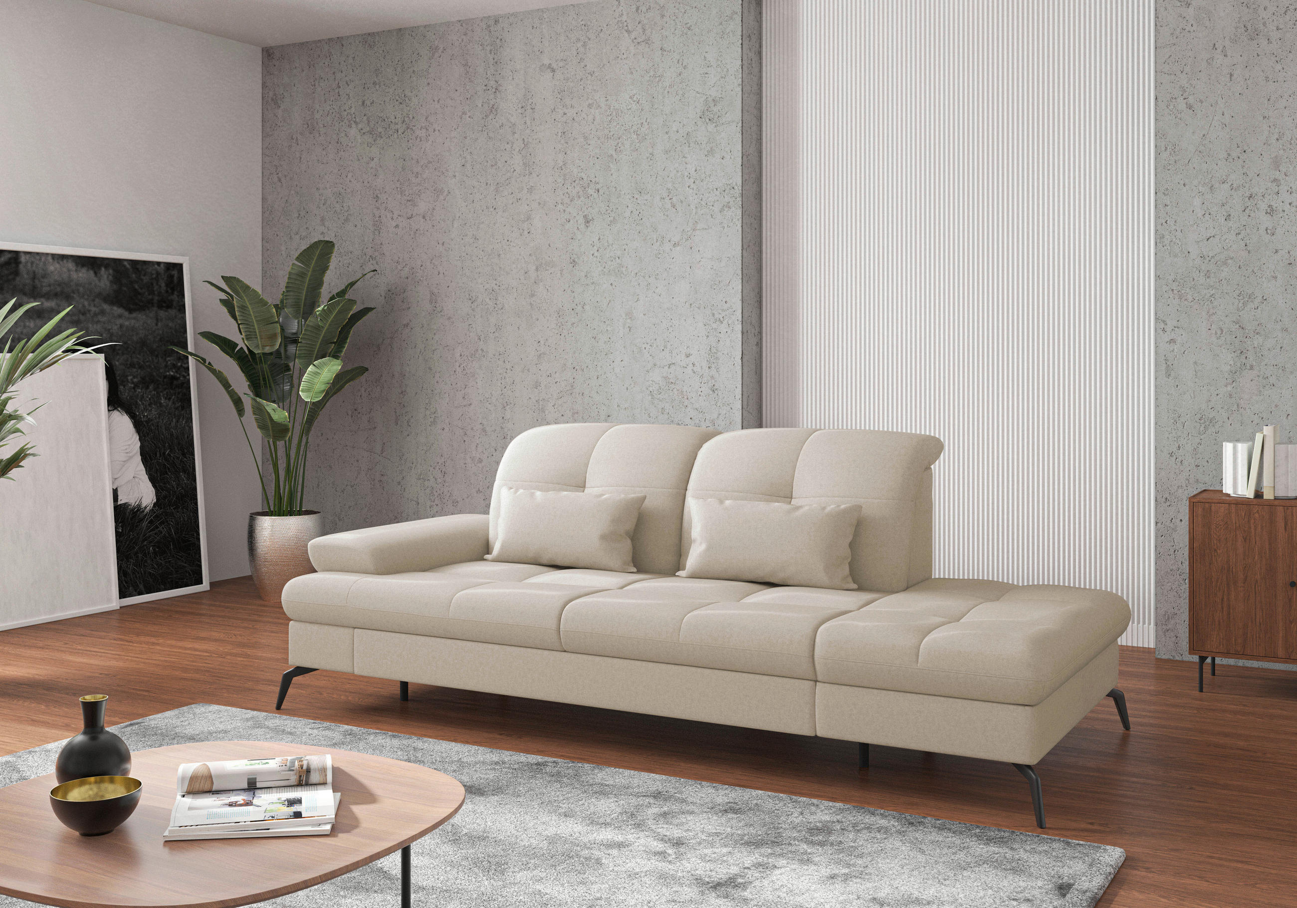 RÉCAMIERE Creme Flachgewebe  - Creme/Schwarz, KONVENTIONELL, Textil/Metall (231/90/122cm) - Sit & More