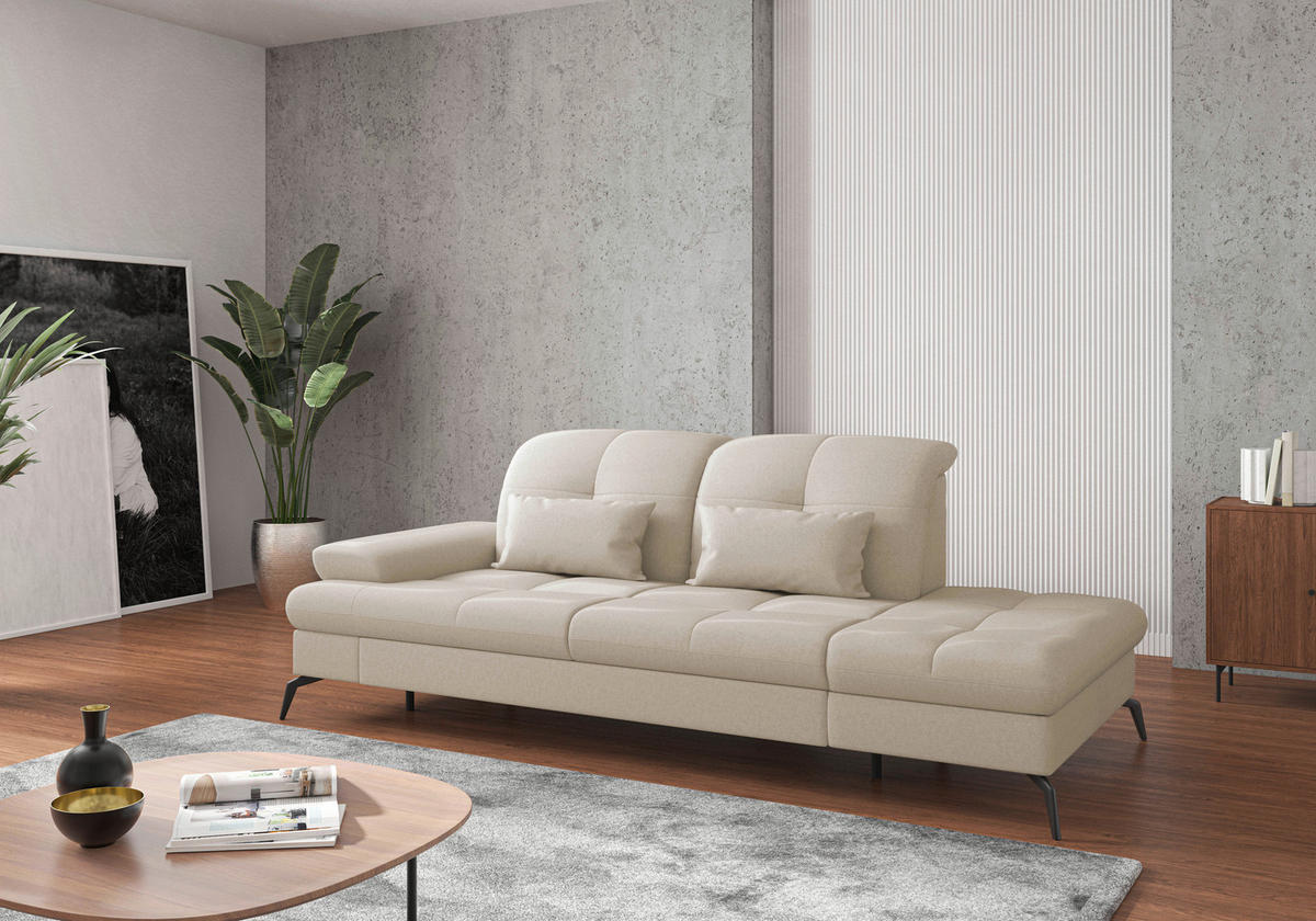 RÉCAMIERE in Flachgewebe Creme  - Creme/Schwarz, Konventionell, Textil/Metall (231/90/122cm) - Sit & More