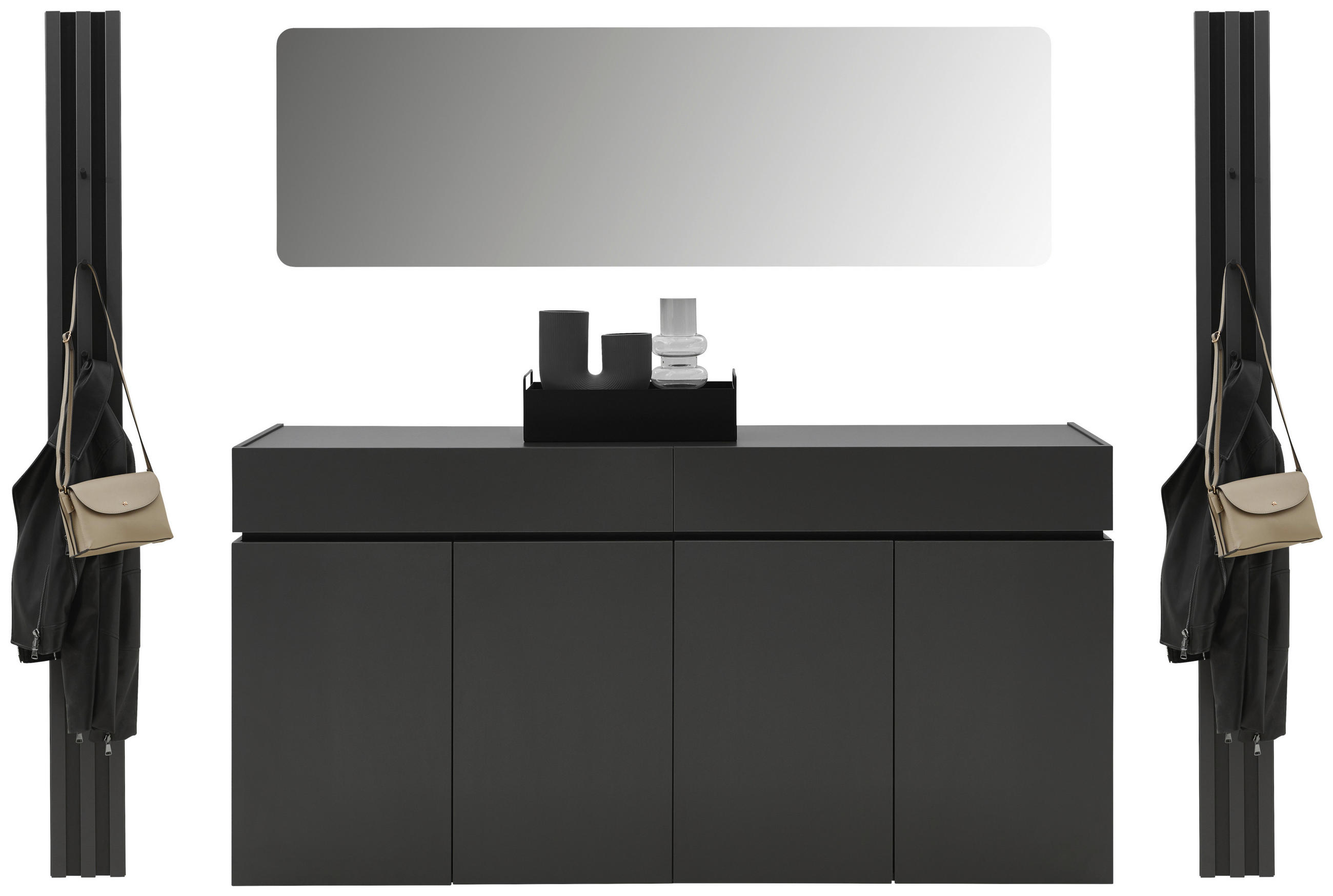 GARDEROBE 4-teilig in 230/199/40 cm - Graphitfarben, Design, Holzwerkstoff (230/199/40cm) - Voleo