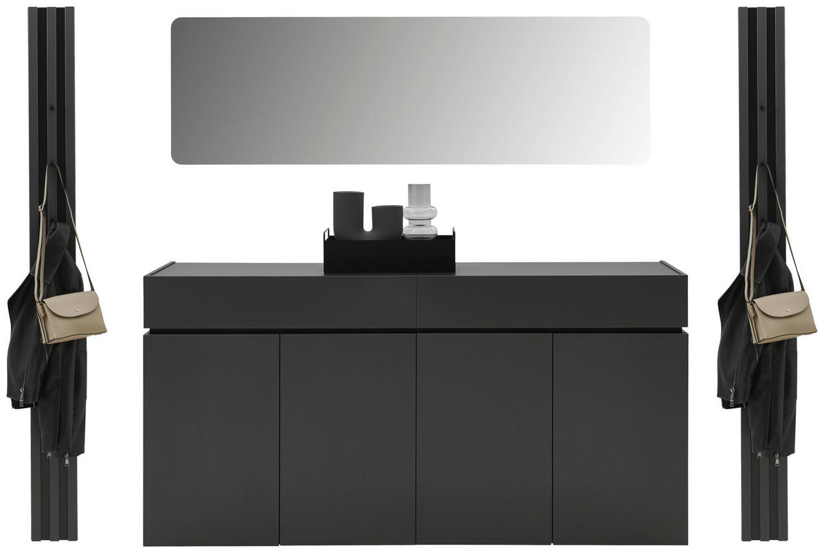 GARDEROBE 4-teilig  in 230/199/40 cm  - Graphitfarben, Design, Holzwerkstoff (230/199/40cm) - Voleo