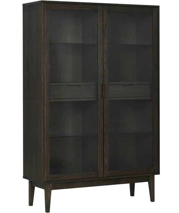 VITRINSKÅP  i faner, delar i massivt trä ek mörkbrun  - mörkbrun, Design, metall/glas (120/180,5/40cm) - Best Price