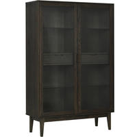 VITRINSKÅP  i faner, delar i massivt trä ek mörkbrun  - mörkbrun, Design, metall/glas (120/180,5/40cm) - Best Price
