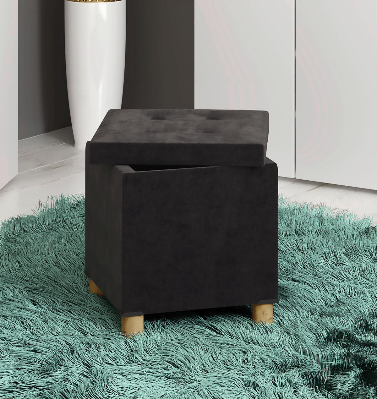 SITZBOX in Textil Anthrazit  - Anthrazit/Braun, Modern, Holzwerkstoff/Textil (38/40/38cm) - MID.YOU