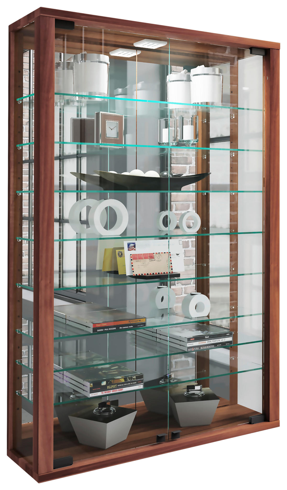 HÄNGEVITRINE in Nussbaumfarben  - Nussbaumfarben/Schwarz, Modern, Glas/Holzwerkstoff (59/91,3/18cm) - MID.YOU