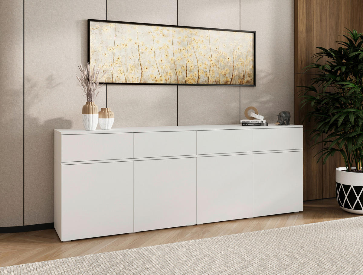 SIDEBOARD  220/80/40 cm 4 Schublade(n)  - Silberfarben/Weiß, Design, Holzwerkstoff/Kunststoff (220/80/40cm) - Xora