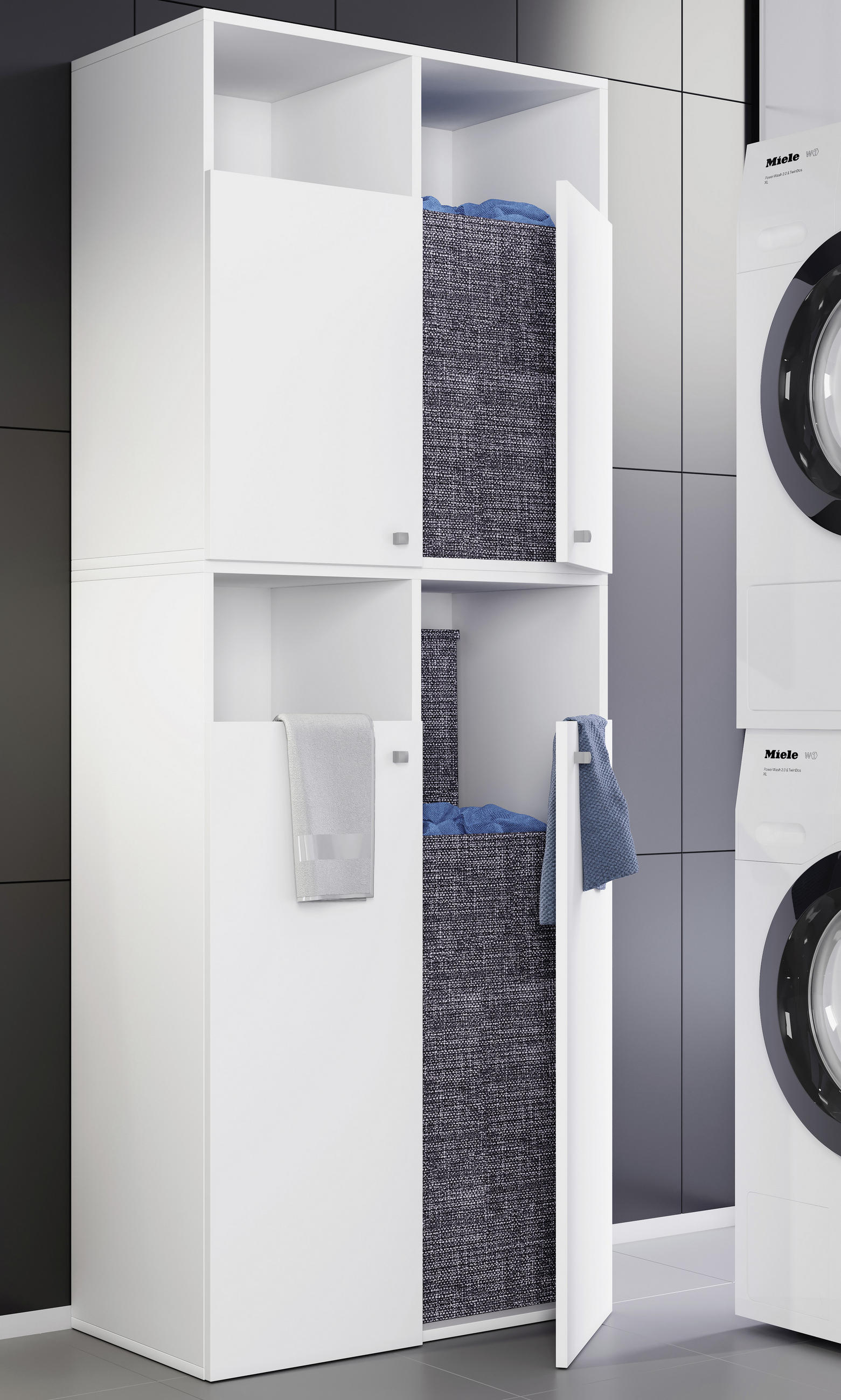 WÄSCHESCHRANK 80,1/184/39 cm  in Weiss  - Weiss/Grau, Modern, Holzwerkstoff/Kunststoff (80,1/184/39cm) - MID.YOU