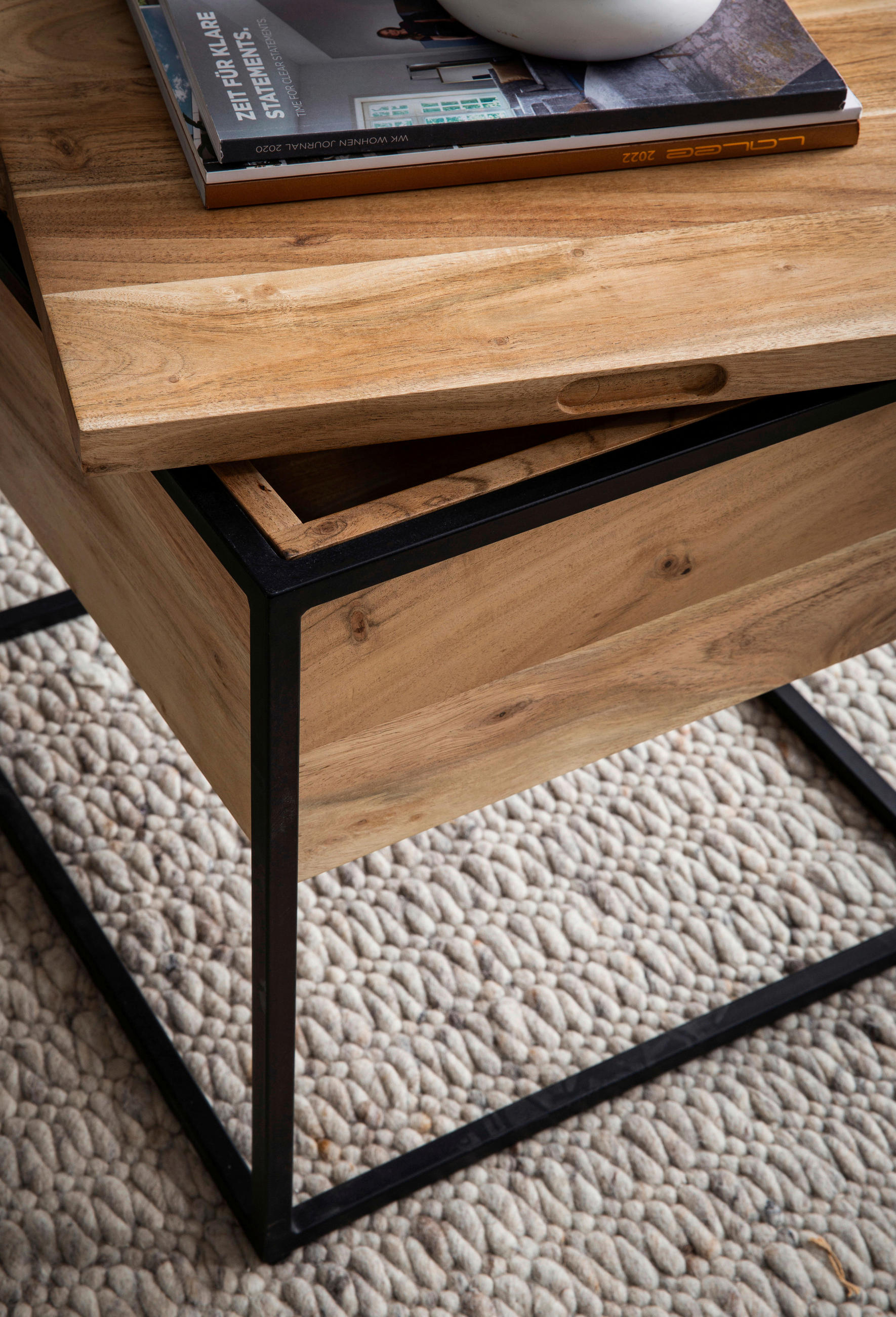 BEISTELLTISCH in Holz 47/47/51,5 cm  - Schwarz/Akaziefarben, Design, Holz/Metall (47/47/51,5cm) - Livetastic