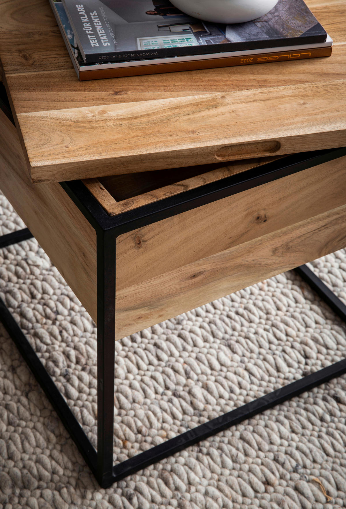 BEISTELLTISCH in Holz 47/47/51,5 cm  - Schwarz/Akaziefarben, Design, Holz/Metall (47/47/51,5cm) - Livetastic