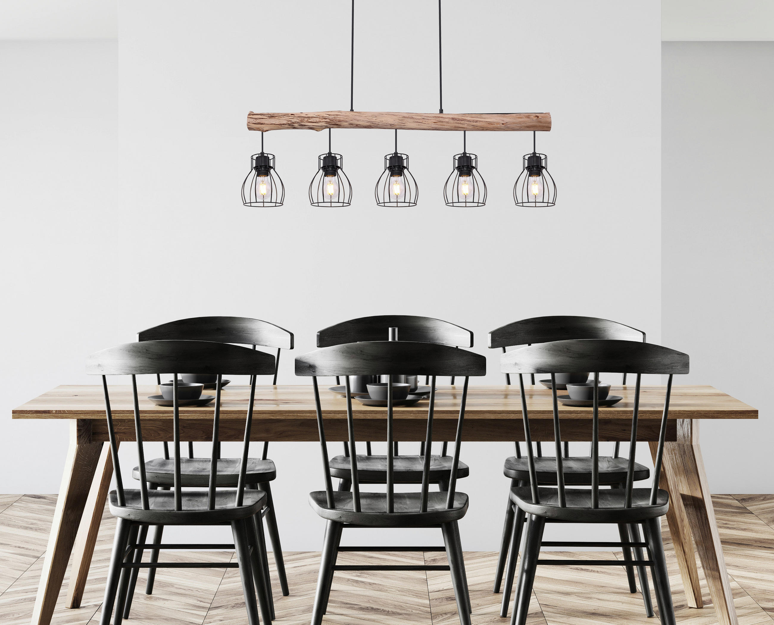 ZÁVĚSNÉ SVÍTIDLO, 104/13,6/140 cm  - černá/přírodní barvy, Basics, kov/dřevo (104/13,6/140cm) - Globo