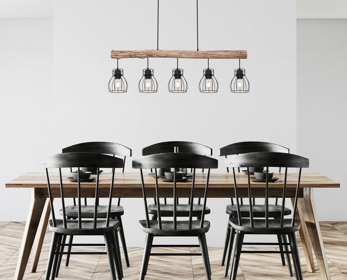 HÄNGELEUCHTE 104/13,6/140 cm    - Schwarz/Naturfarben, Basics, Holz/Metall (104/13,6/140cm) - Globo