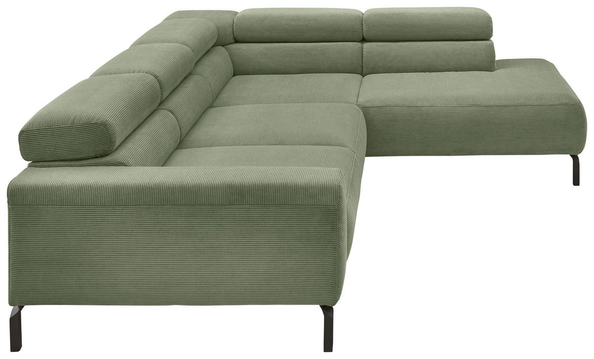 ECKSOFA inkl. Funktion Ottomane rechts  Olivgrün Feincord  - Schwarz/Olivgrün, Design, Textil/Metall (273/219cm) - Pure Home Lifestyle