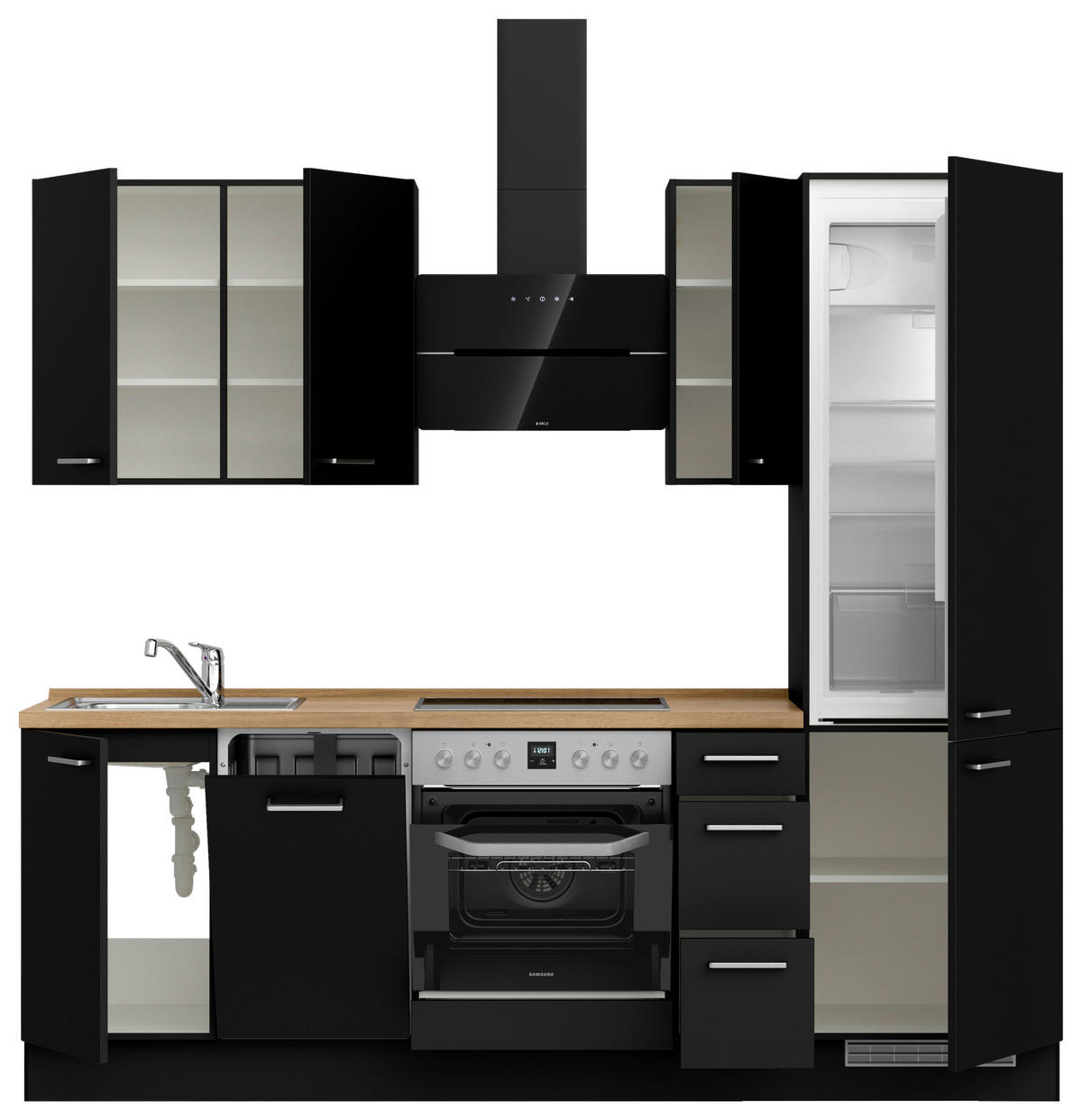 KÜCHENLEERBLOCK 240 cm   in Schwarz, Eichefarben  - Edelstahlfarben/Eichefarben, MODERN, Holzwerkstoff/Metall (240cm) - Nobilia