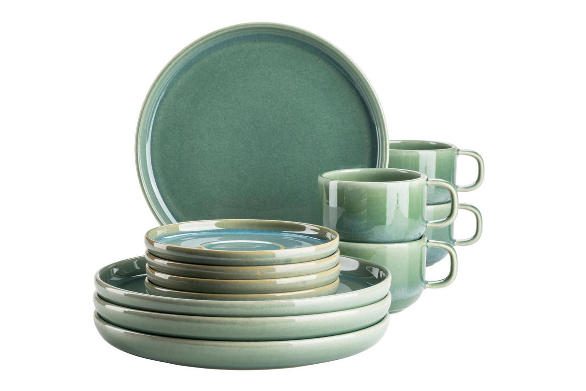 KAFFEESERVICE 12-teilig  - Grün, Basics, Keramik - Mäser