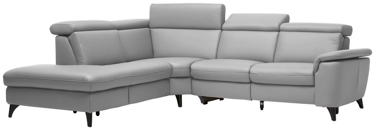 ECKSOFA in Echtleder Grau  - Schwarz/Grau, Design, Leder/Metall (239/285cm) - Cantus