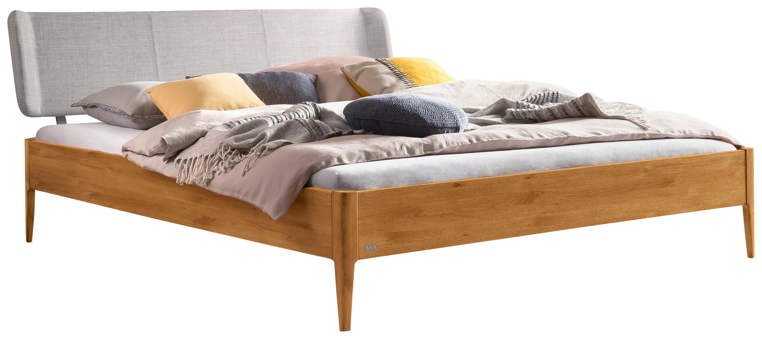 BETT 160/200 cm  in Hellgrau, Wildeiche  - Wildeiche/Hellgrau, MODERN, Holz/Textil (160/200cm) - Hasena