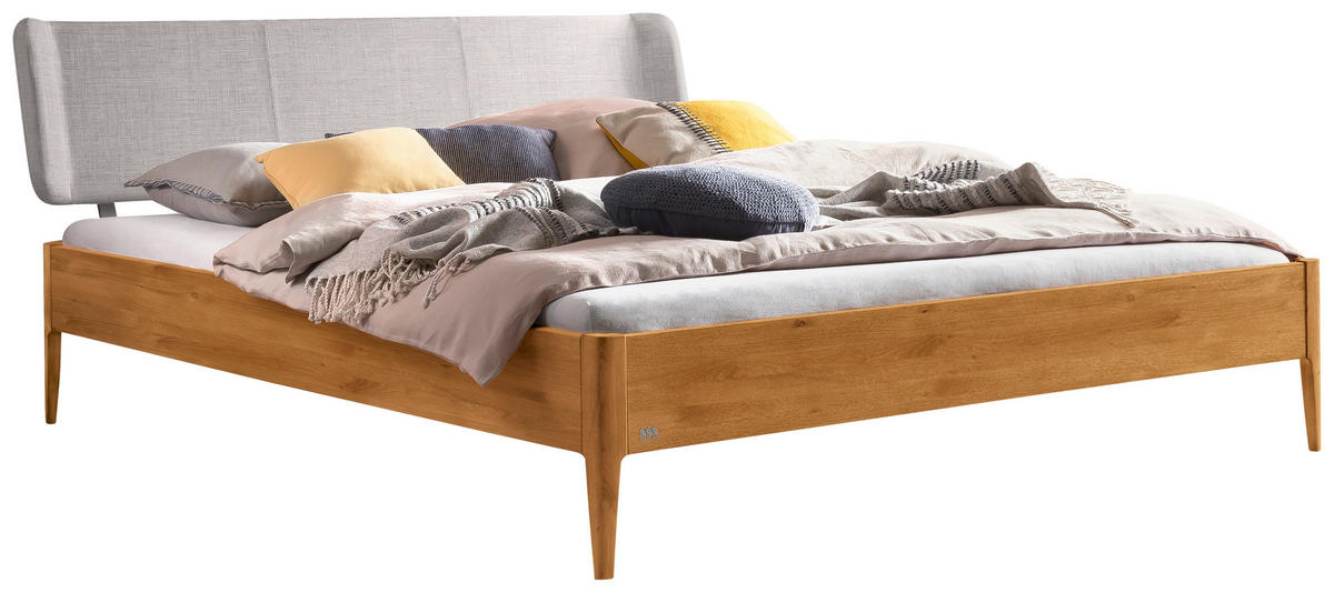 BETT 140/200 cm  in Hellgrau, Wildeiche  - Wildeiche/Hellgrau, Design, Holz/Textil (140/200cm) - Hasena