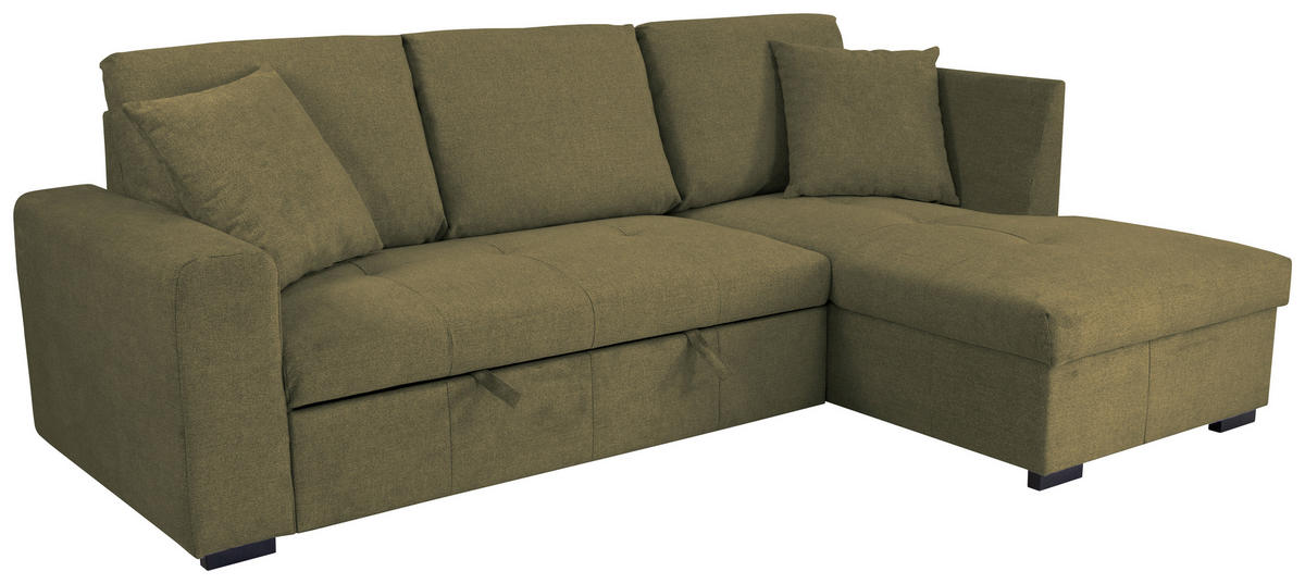 ECKSOFA LUKAS Olivgrün Struktur Zierkissen, Bettkasten  - Olivgrün, Trend, Textil (239/158cm) - P & B