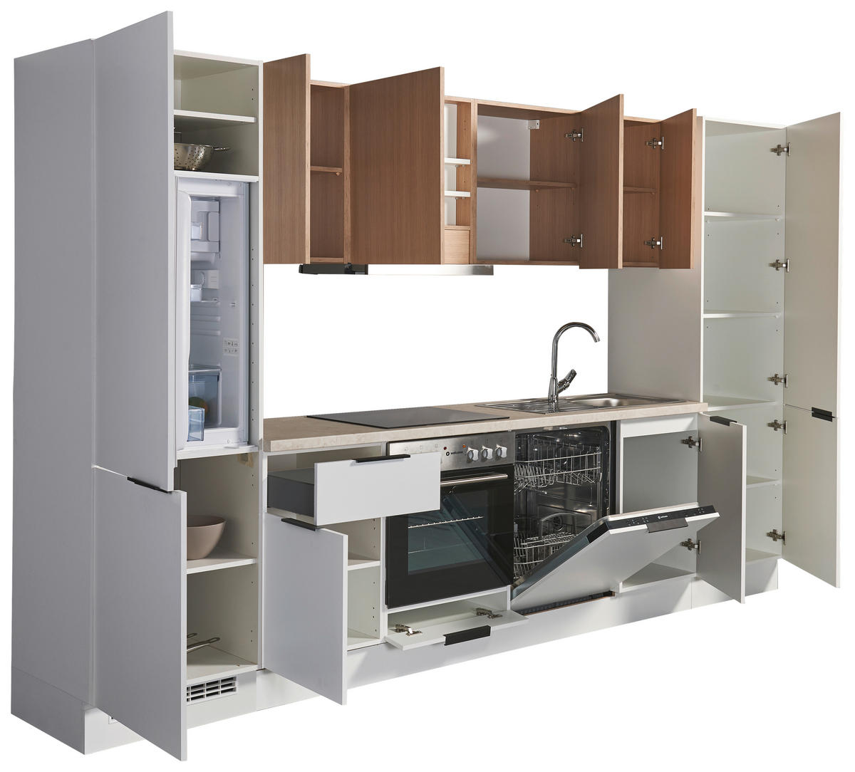 KÜCHENLEERBLOCK 340 cm   in Weiß, Eichefarben  - Eichefarben/Beige, Design, Holzwerkstoff/Metall (340cm) - MID.YOU