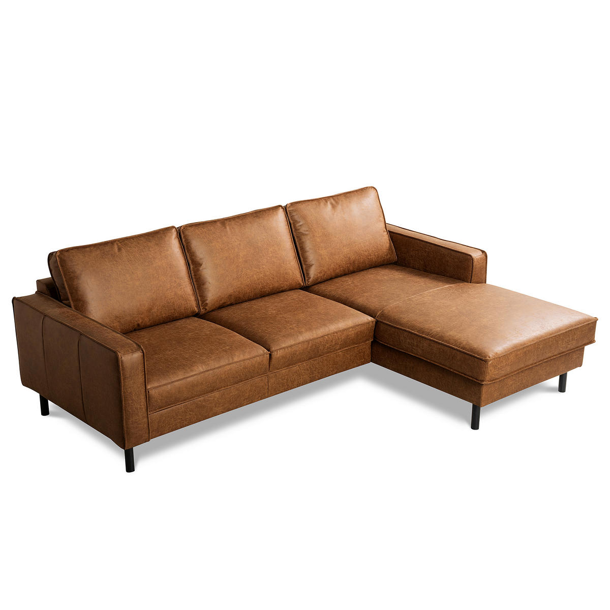 ECKSOFA Hellbraun Echtleder Lederlook Rücken echt  - Hellbraun/Schwarz, Design, Leder/Textil (166/238cm) - Livetastic