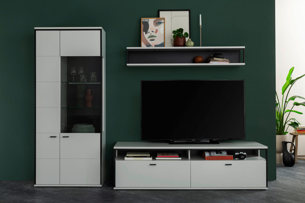 WOHNWAND  in Schwarz, Weiss 278/199/51 cm  - Weiss/Schwarz, Design, Glas/Holzwerkstoff (278/199/51cm) - Stylife