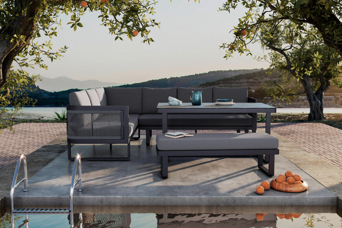 DINING-LOUNGESET 190/240 cm Aluminium  - Anthrazit, MODERN, Glas/Kunststoff (190/240cm) - Ambia Garden