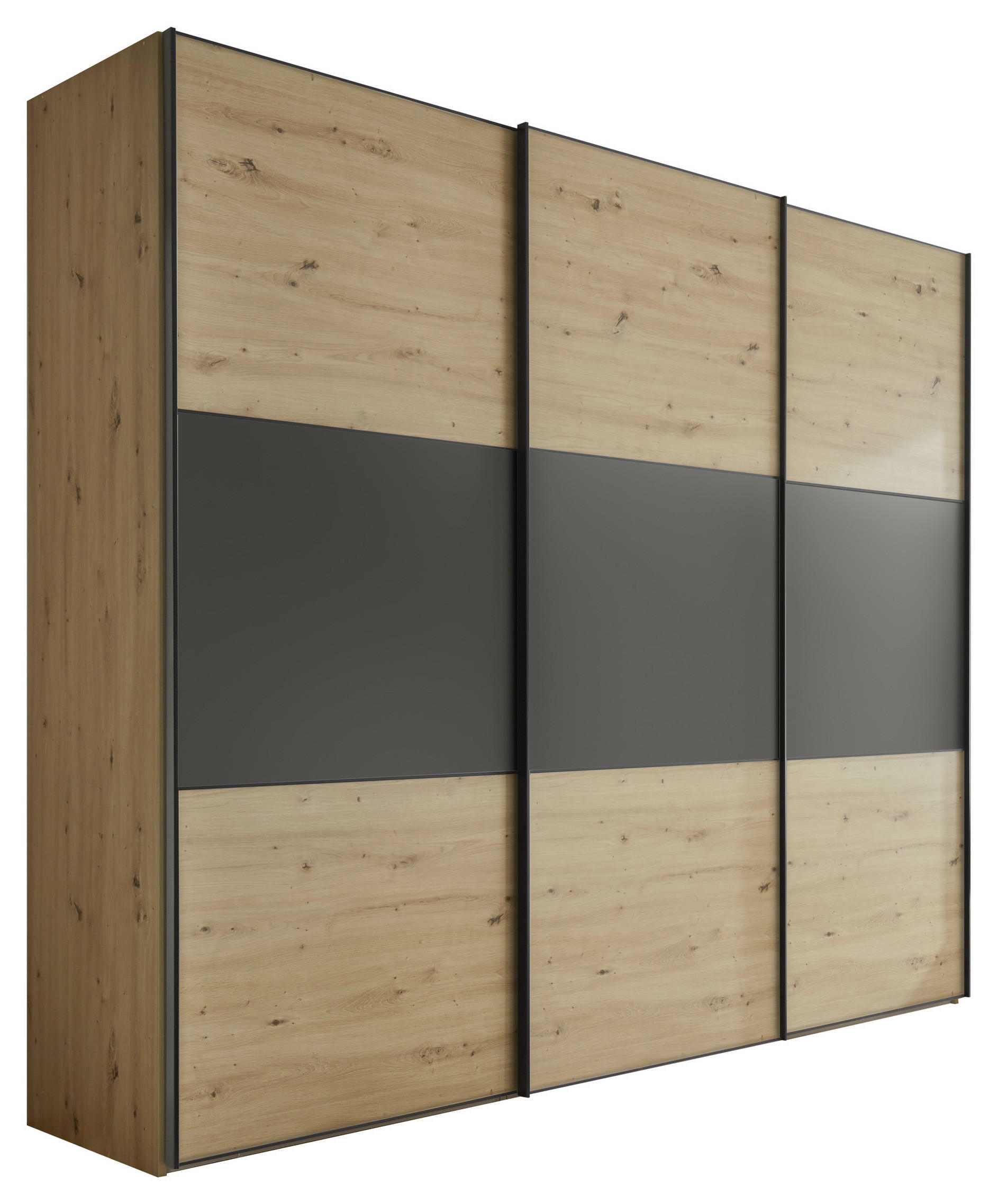 SCHWEBETÜRENSCHRANK  in Anthrazit, Eiche Artisan  - Anthrazit/Schwarz, Holzwerkstoff/Metall (280/222/68cm) - Moderano