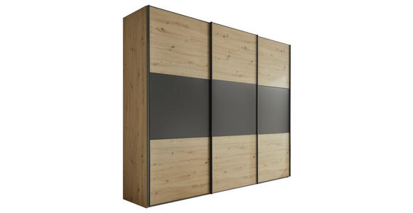 SCHWEBETÜRENSCHRANK 280/222/68 cm 3-türig Anthrazit, Eiche Artisan  - Anthrazit/Schwarz, Holzwerkstoff/Metall (280/222/68cm) - Moderano