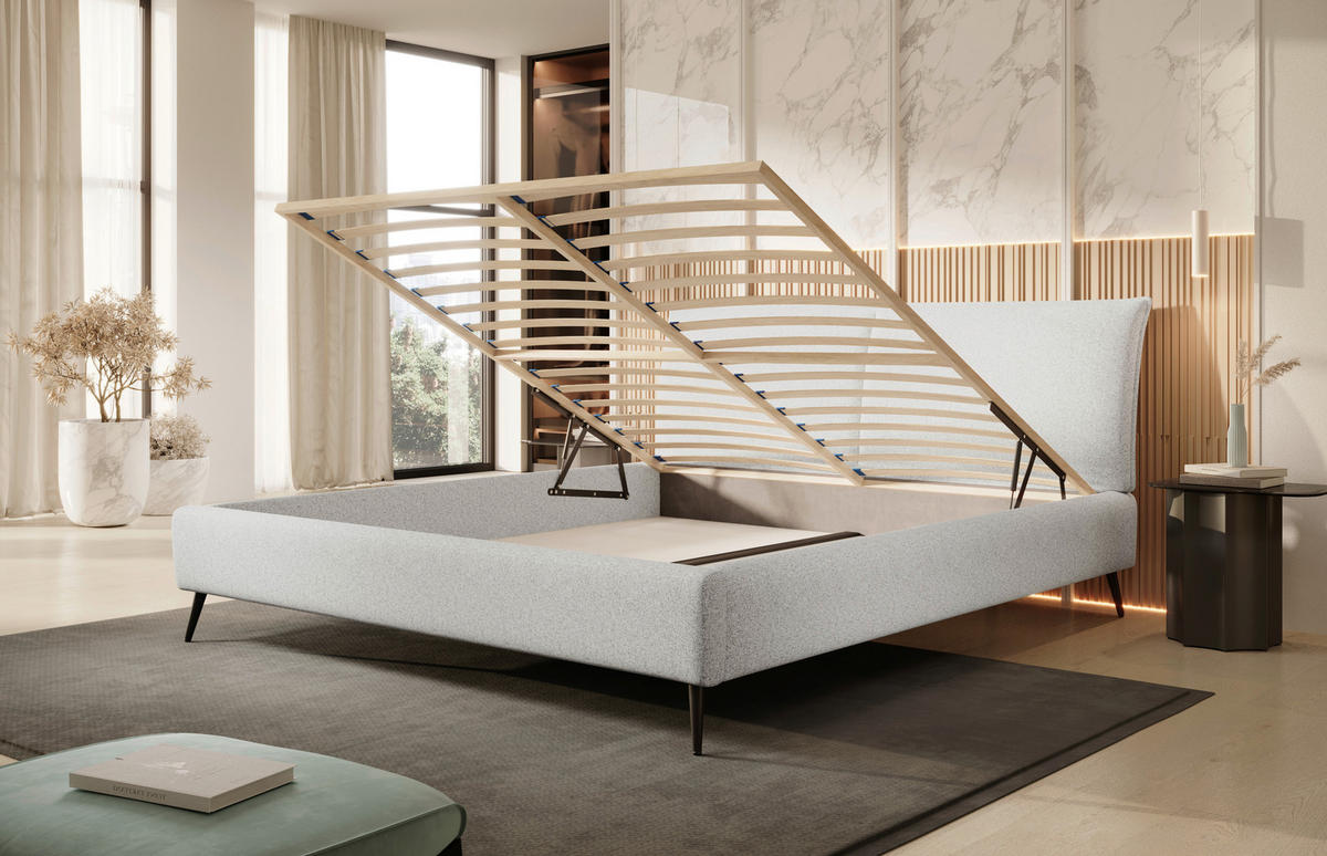 POLSTERBETT 180/200 cm  in Weiss, Hellgrau  - Weiss/Hellgrau, Design, Holz/Textil (180/200cm) - Esposa