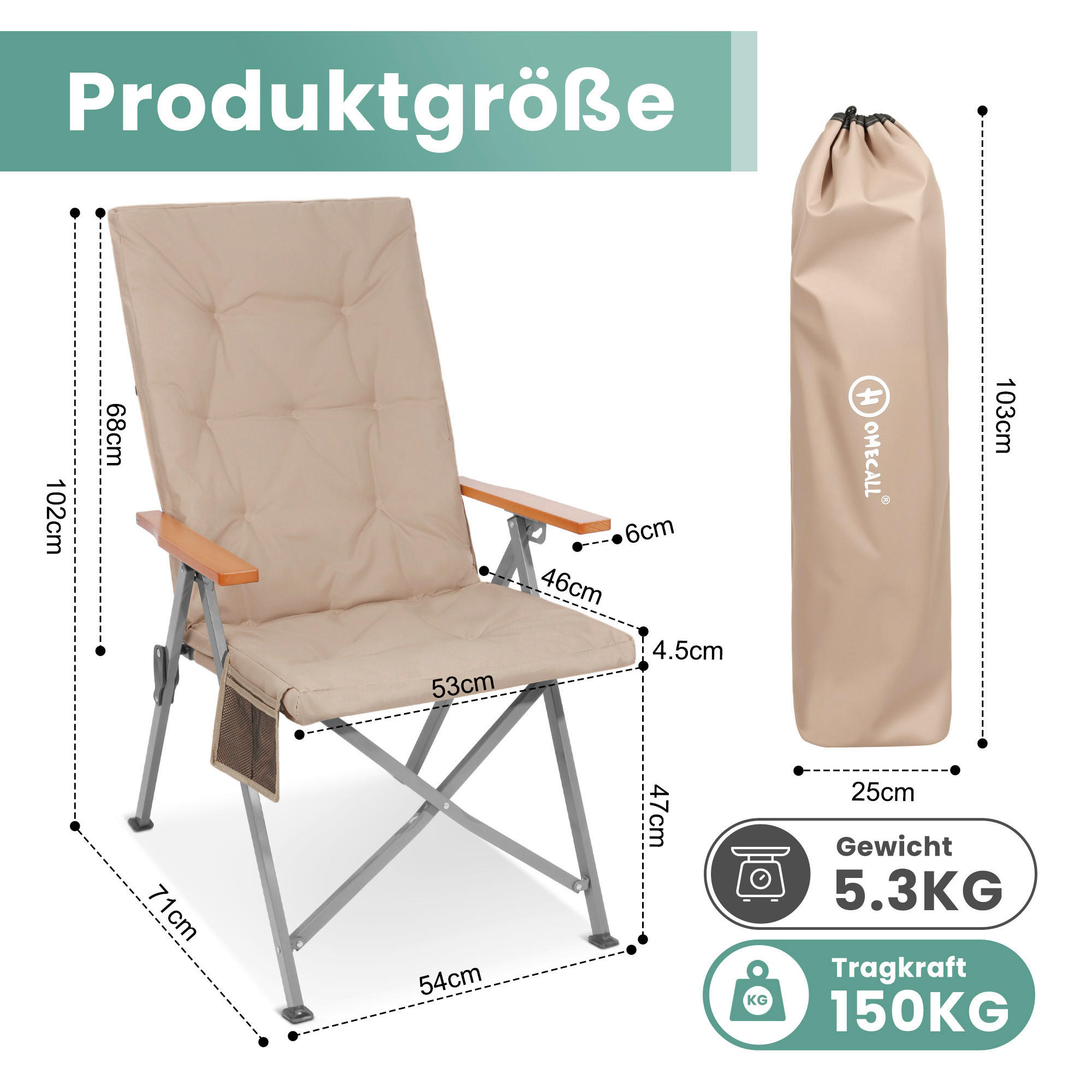 CAMPINGSESSEL-SET - Beige/Silberfarben, Basics, Textil/Metall (54/102/71cm) - Modante