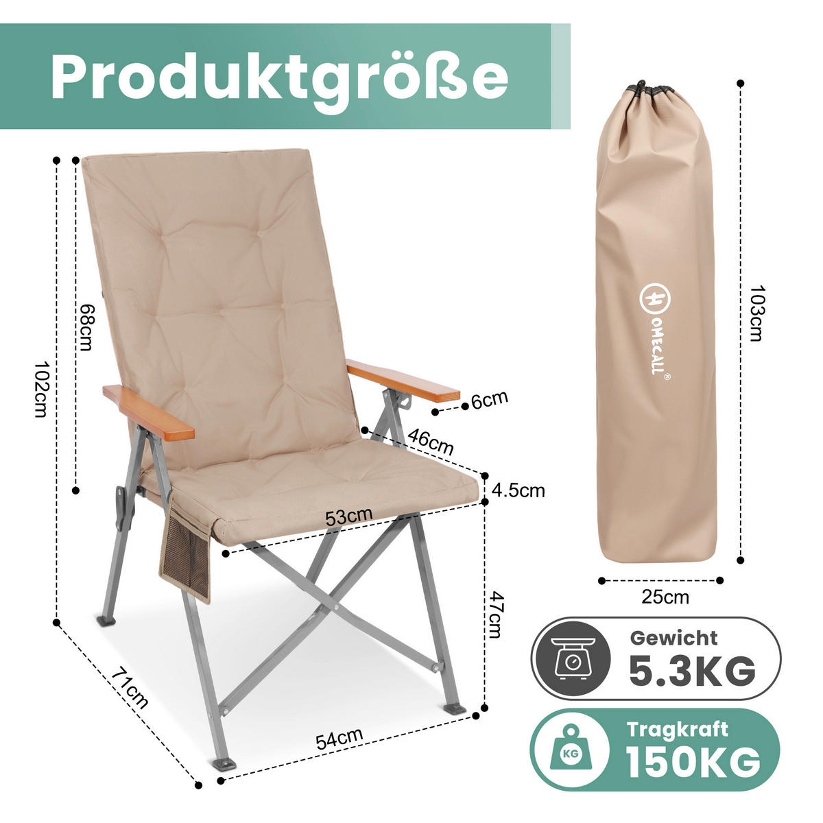 CAMPINGSESSEL - Beige/Silberfarben, Basics, Textil/Metall (54/102/71cm) - Modante