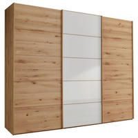 SCHWEBETÜRENSCHRANK in Eiche Bianco, Weiss  - Eiche Bianco/Weiss, Natur, Glas/Holz (300/236/67cm) - Linea Natura