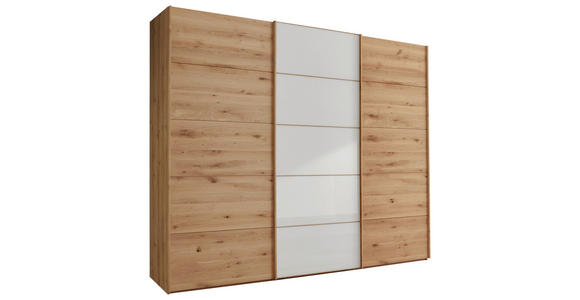 SCHWEBETÜRENSCHRANK 300/236/67 cm 3-türig  - Eiche Bianco/Weiß, Natur, Glas/Holz (300/236/67cm) - Linea Natura