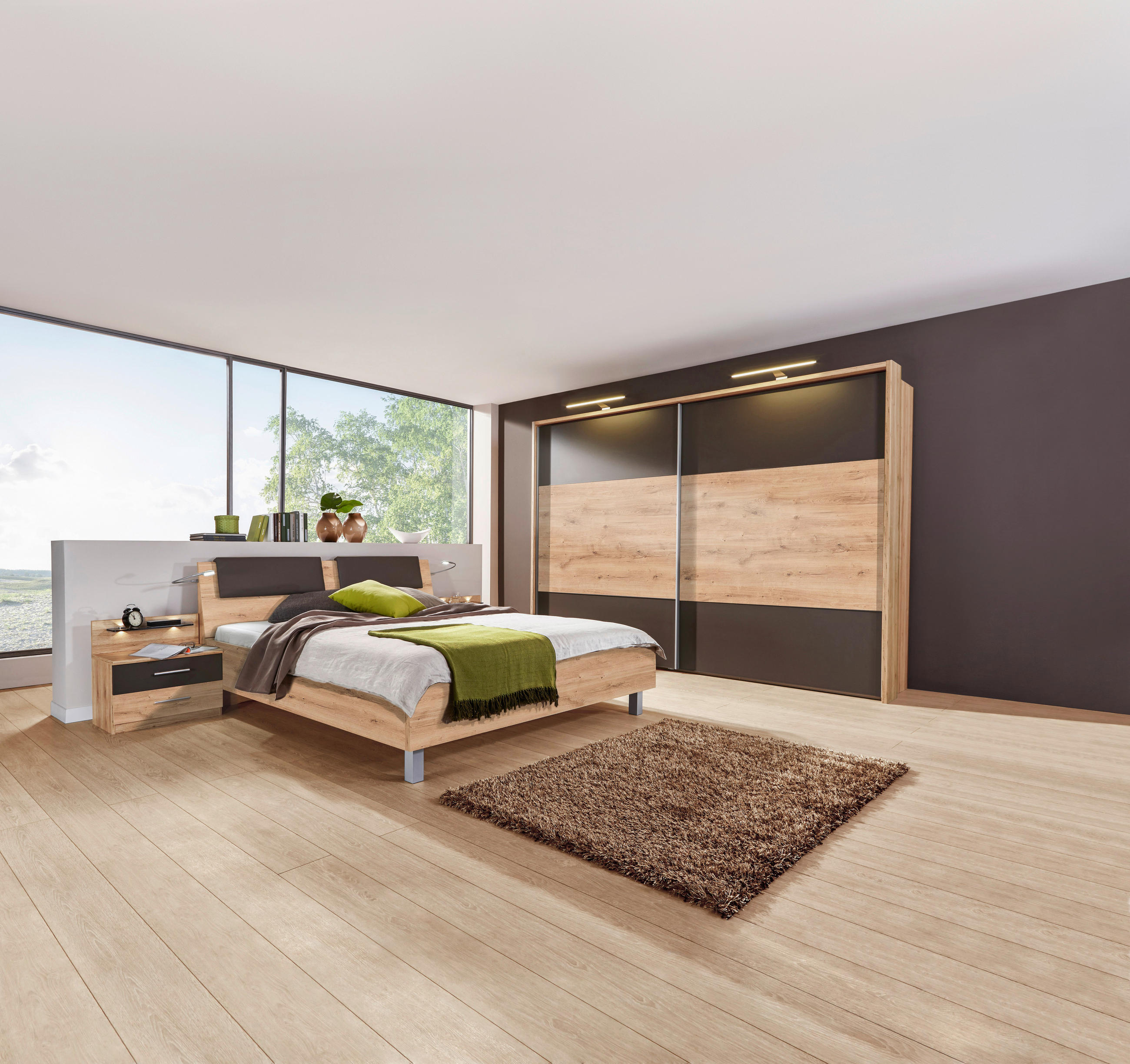 SCHLAFZIMMER Eichefarben, Dunkelbraun  - Eichefarben/Dunkelbraun, KONVENTIONELL, Holzwerkstoff (180/200cm) - Xora