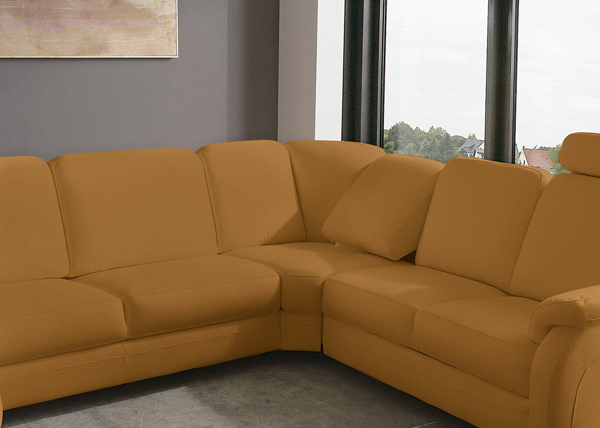 WOHNLANDSCHAFT Echtleder Senfgelb  - Senfgelb/Alufarben, Konventionell, Leder/Metall (165/329/239cm) - Beldomo Premium