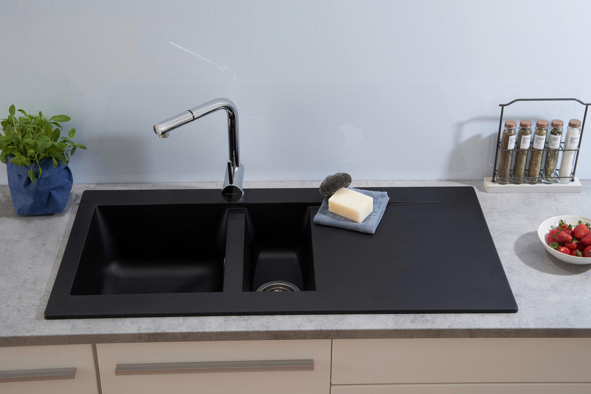 SPÜLE 1712DENVER100X50S  - Schwarz, Trend, Glas/Kunststoff (100/20/50cm) - Respekta
