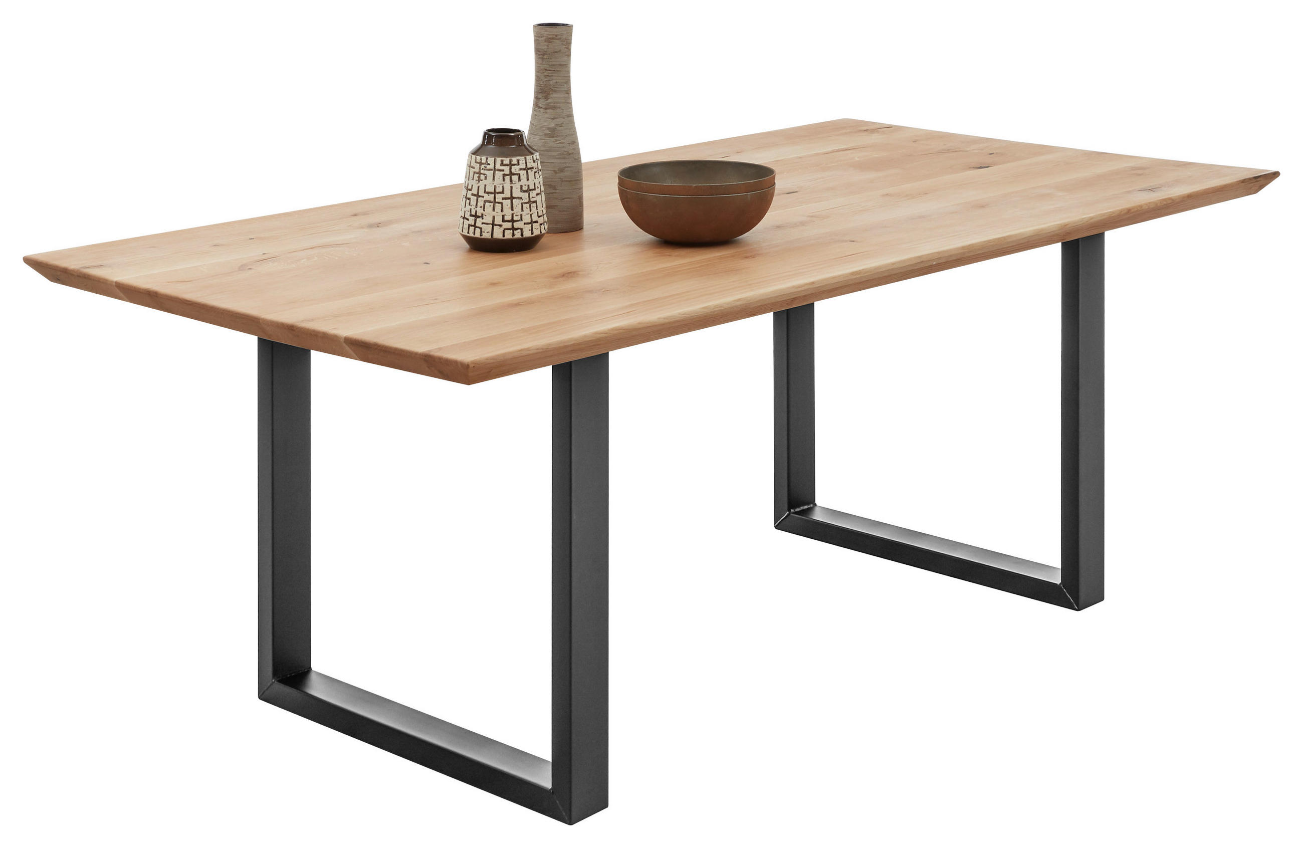 ESSTISCH Eiche massiv Schwarz, Eichefarben  - Eichefarben/Schwarz, Basics, Holz/Metall (200/100/74cm) - Livetastic