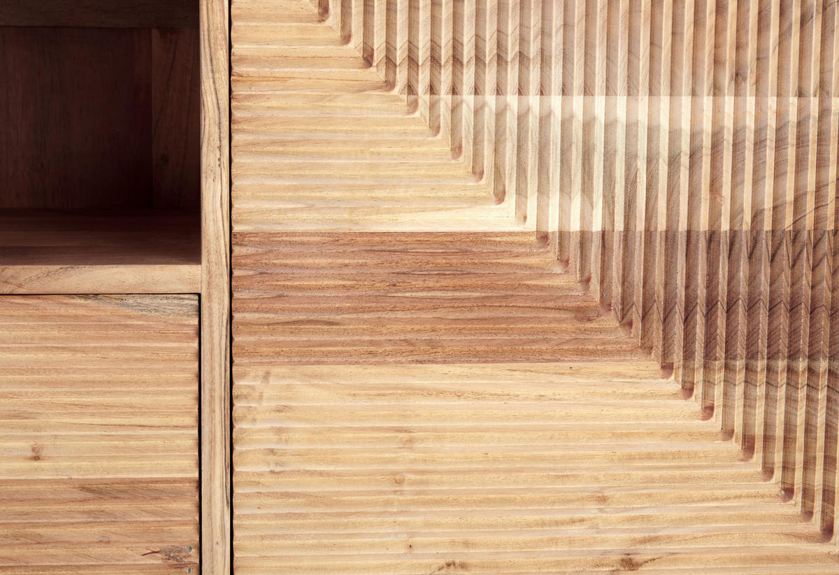 Comodă Joasă 145/50/40 cm  - negru/culoare lemn acacia, Trend, metal/lemn (145/50/40cm) - Ambia Home