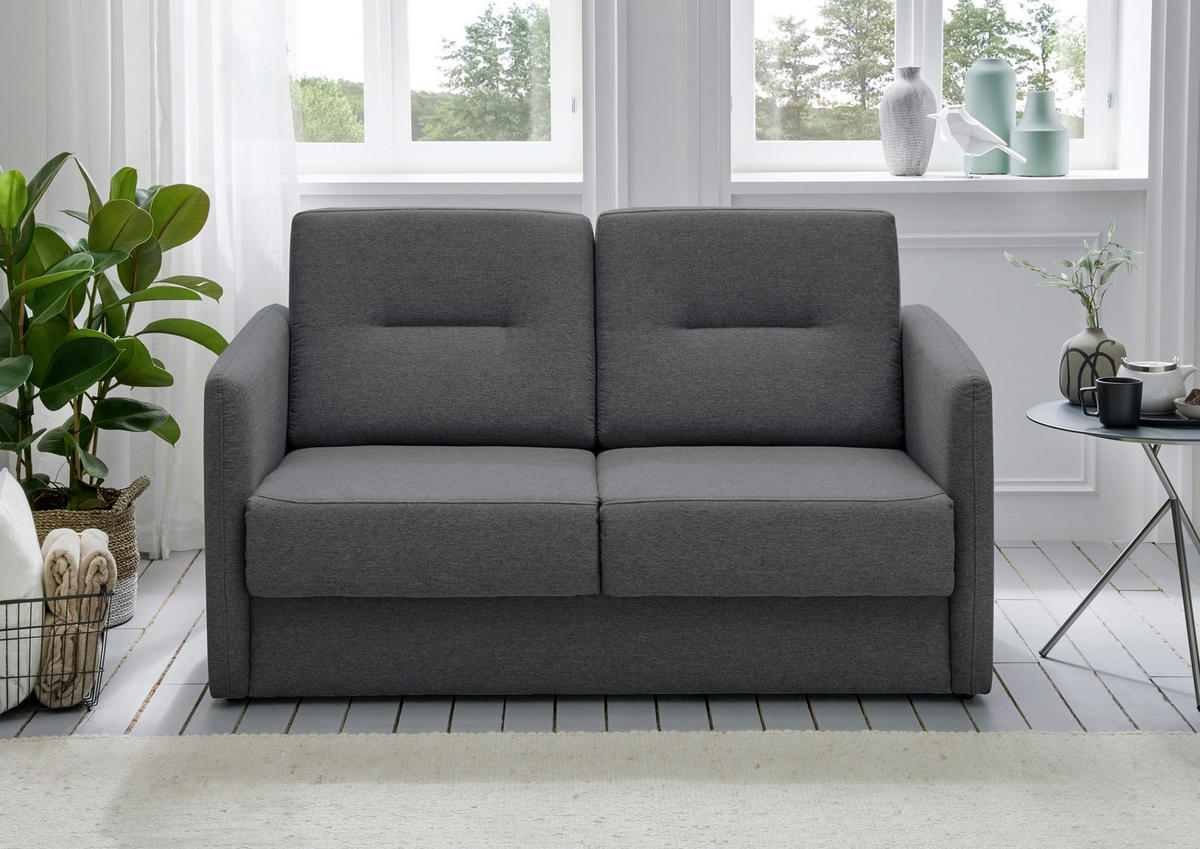 SCHLAFSOFA Mikrofaser Anthrazit  - Anthrazit/Schwarz, KONVENTIONELL, Holz/Kunststoff (147/89/87cm) - Livetastic
