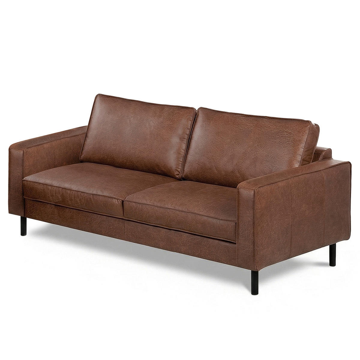 3-SITZER-SOFA  in Echtleder Braun   - Schwarz/Braun, Design, Leder/Metall (188/85/92cm) - Livetastic
