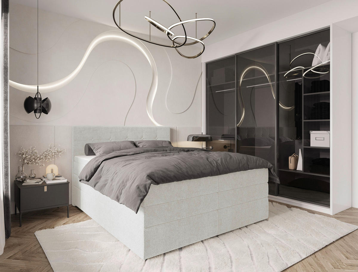 BOXSPRINGBETT 180/200 cm  in Creme  - Creme/Schwarz, Konventionell, Kunststoff/Textil (180/200cm) - Carryhome