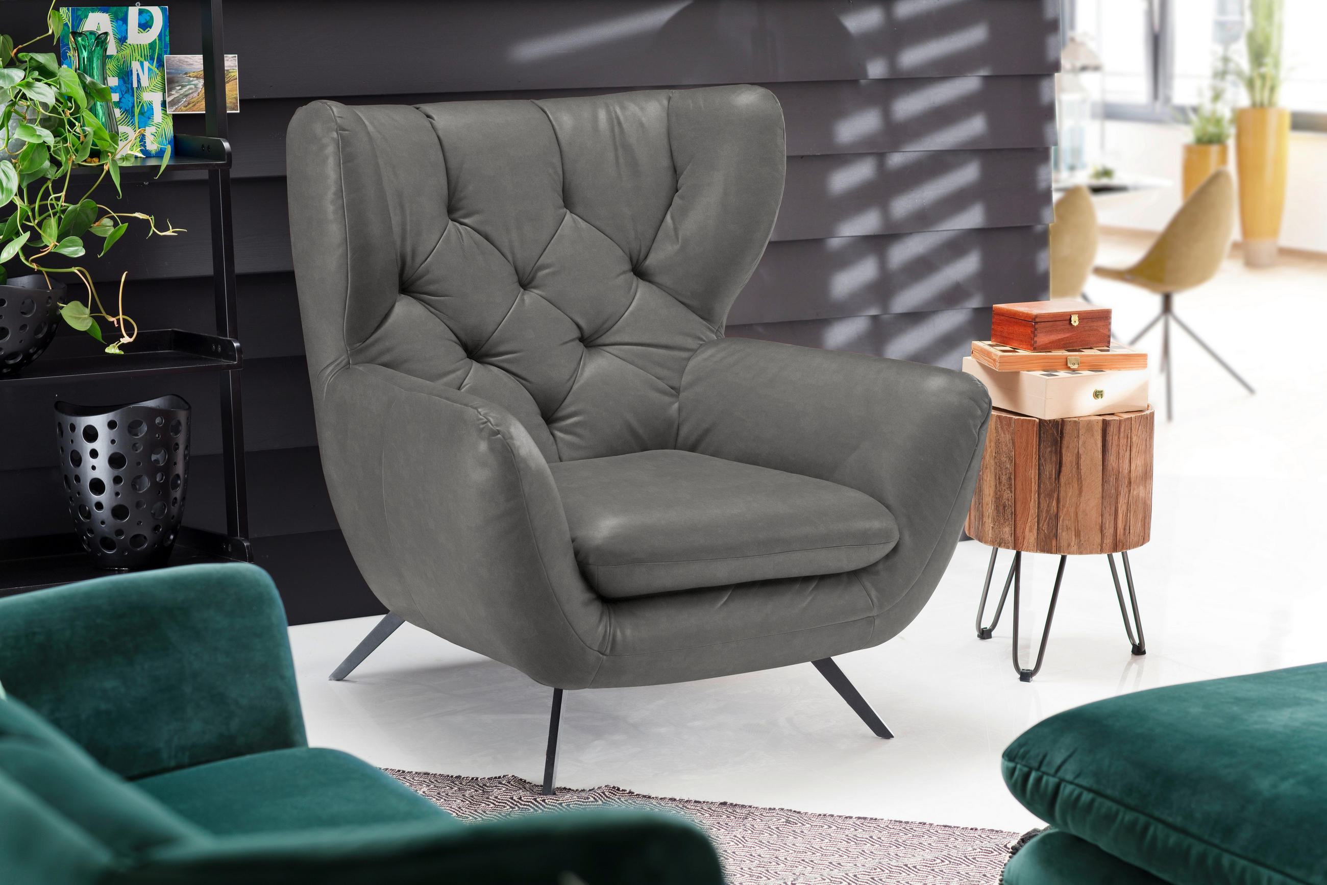 CHESTERFIELD-SESSEL in Mikrofaser Grau - Schwarz/Grau, Design, Textil/Metall (100/106/95cm) - Pure Home Lifestyle
