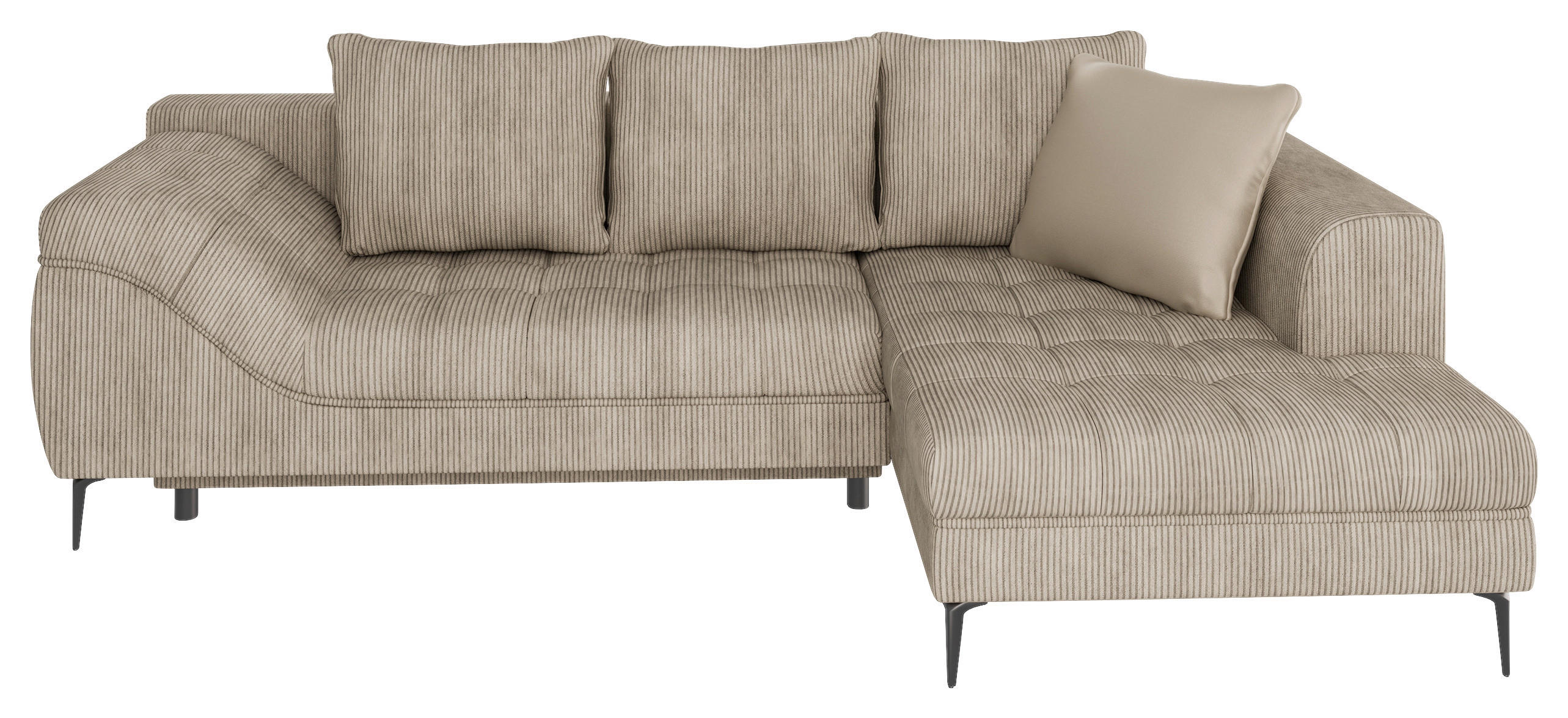 Thumbnail - Mid.you Ecksofa Welle, Taupe, Textil, 3-Sitzer, Füllung: Schaumstoffflocken, Ottomane links, 276x177 cm, Made in EU, Bet...