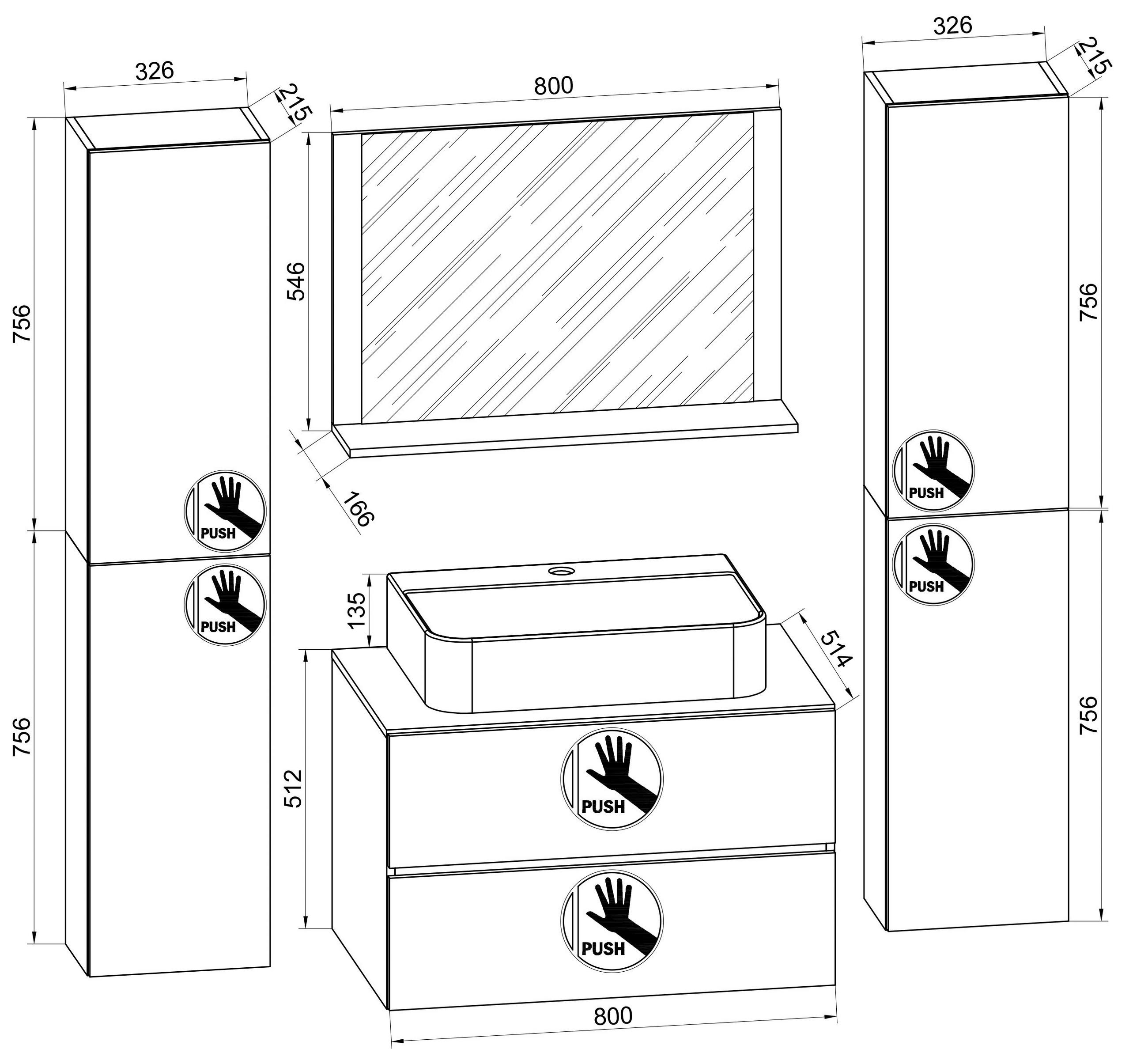 Thumbnail - Mid.you Badezimmer Lendas BL XL, Anthrazit, Glas, Keramik, Holzwerkstoff, 5-teilig, 2 Fächer, 2 Schublade(n),2 Schublade...