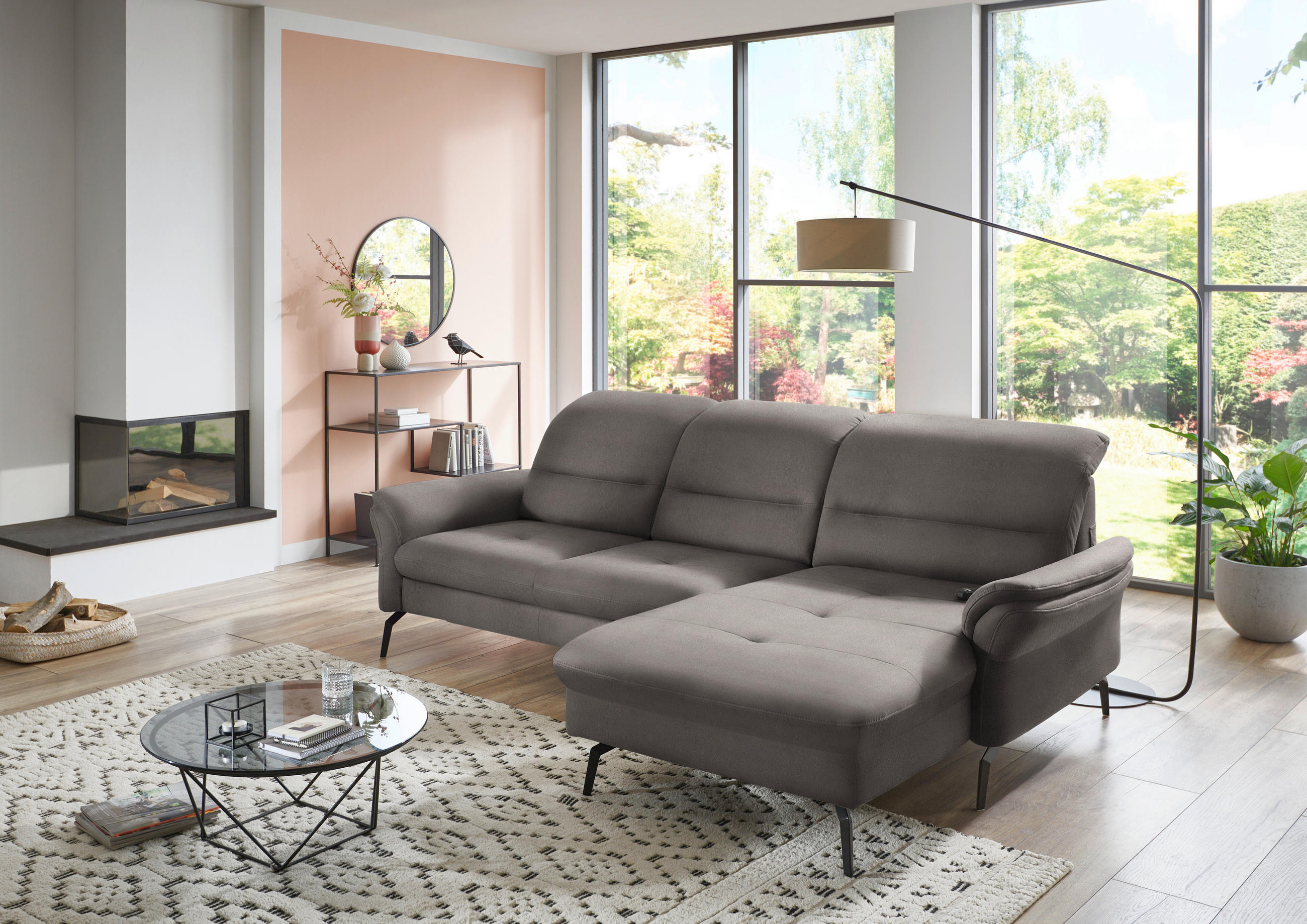 ECKSOFA in Flachgewebe Hellgrau  - Hellgrau/Schwarz, Konventionell, Textil/Metall (260/181cm) - Beldomo Speed