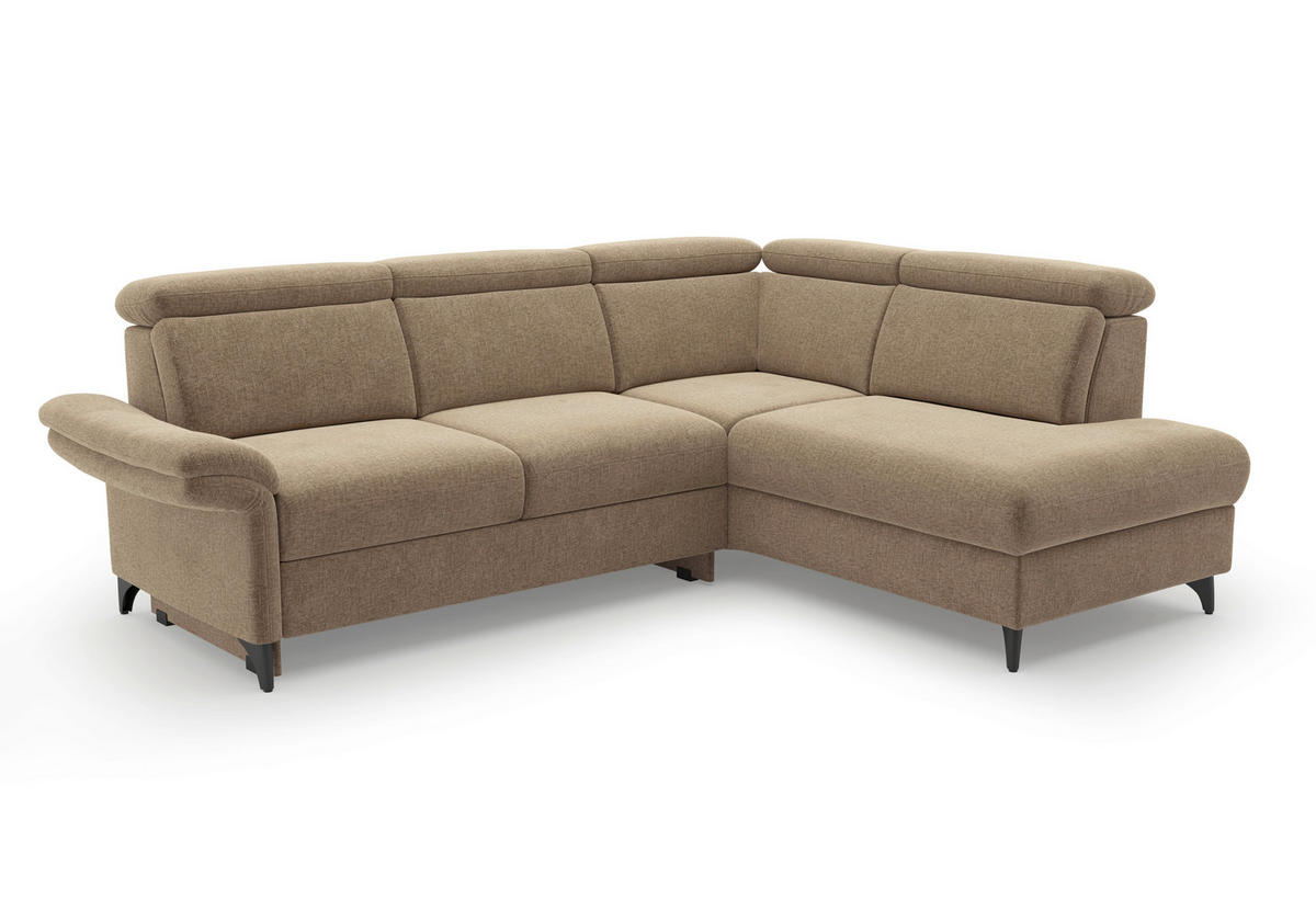 ECKSOFA Flachgewebe Hellbraun  - Hellbraun/Schwarz, Konventionell, Textil/Metall (247/193cm) - Sit & More